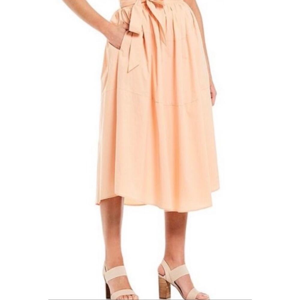 Cremieux Sun Haven Peach Gathered Midi High Waisted Belted Skirt, Size 10, NWOT